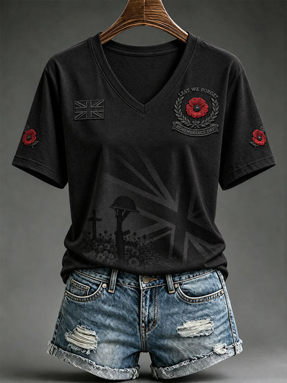 Women's Lest We Forget Print Short-sleeved T-shirt