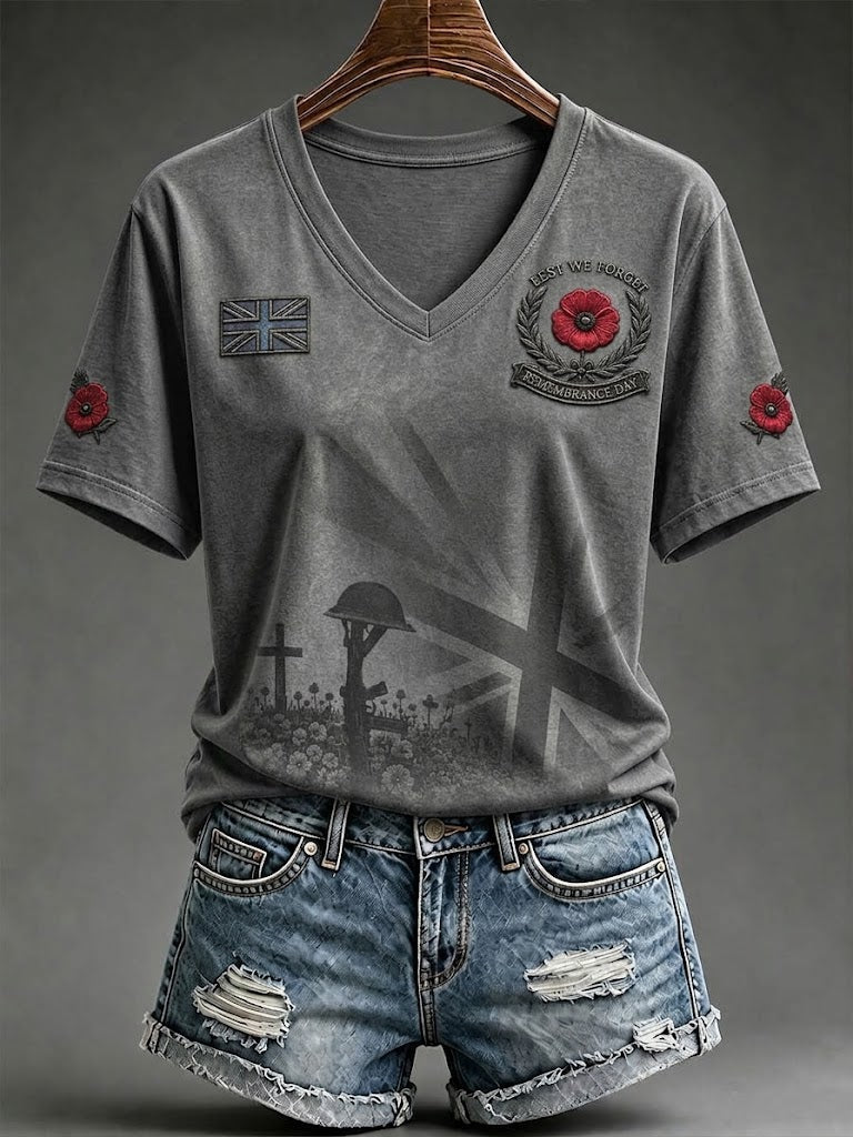 Women's Lest We Forget Print Short-sleeved T-shirt