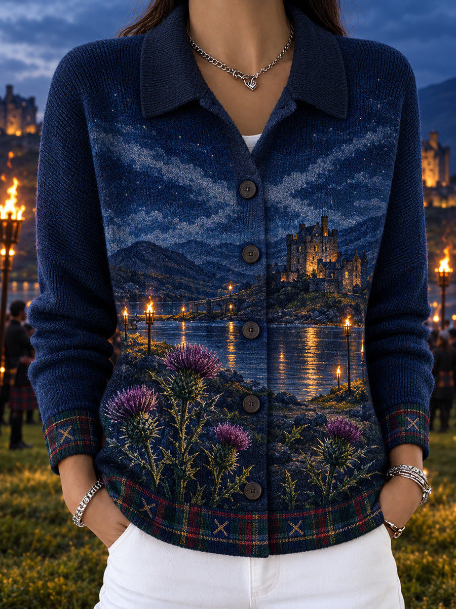 Women‘s Vintage Scottish St Andrew's Day Printed Long-sleeve Cardigan Sweater
