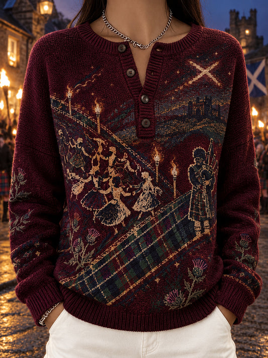 Women‘s Vintage Scottish St Andrew's Day Printed Long-sleeve Cardigan