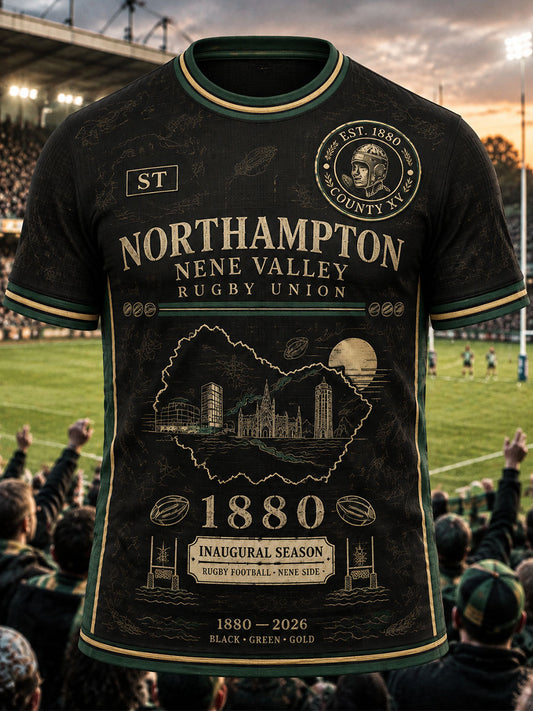 Men's English England Northampton Rugby Print Round Neck T-shirt