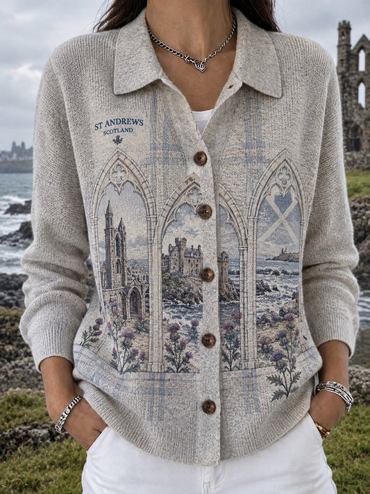 Women‘s Vintage Scottish St Andrew's Day Printed Long-sleeve Cardigan Sweater
