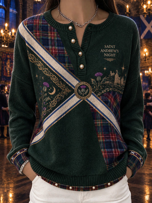 Women‘s Vintage Scottish St Andrew's Day Printed Long-sleeve Cardigan