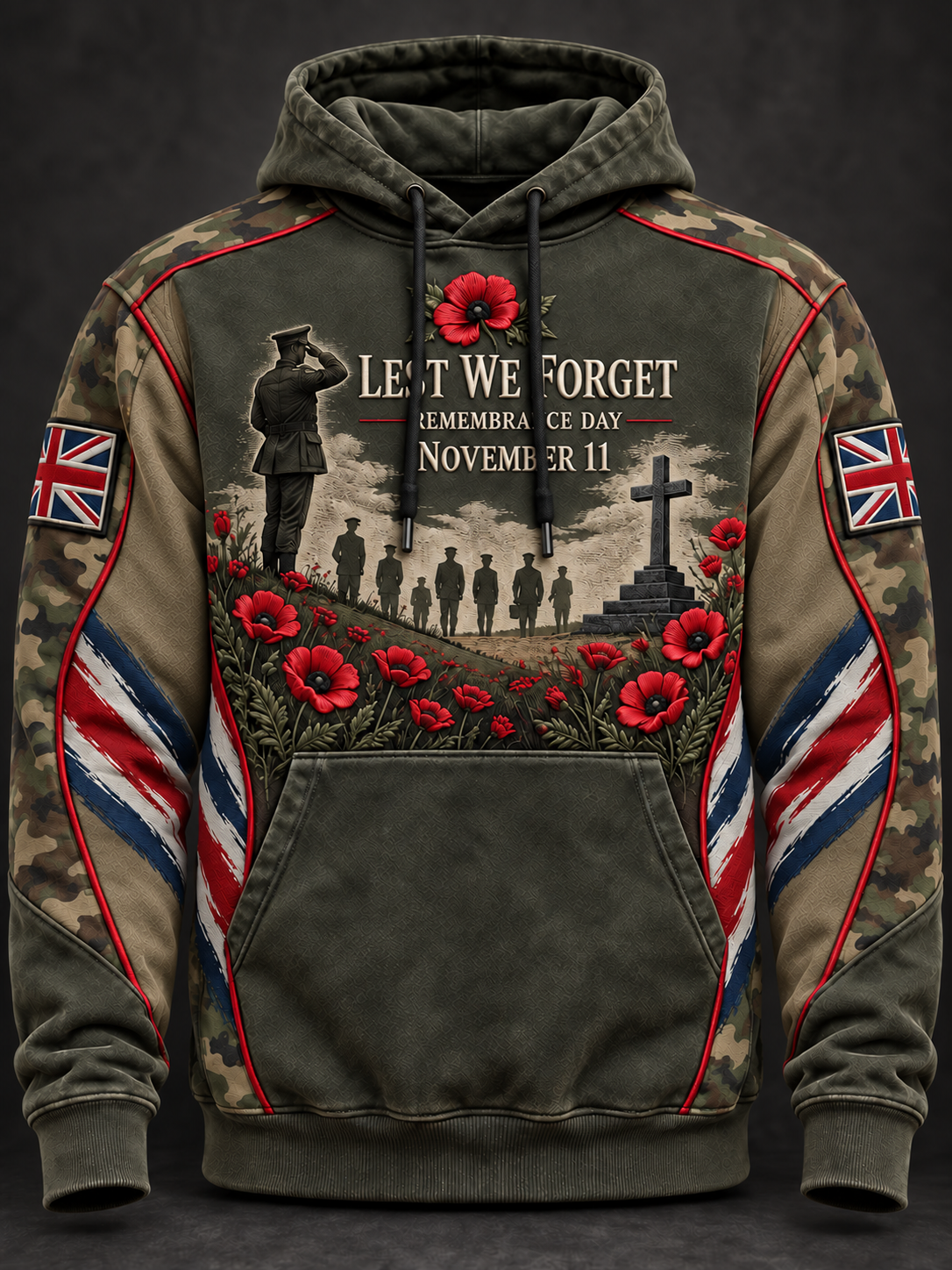 Men's Remembrance Day Lest We Forget Oversized Hoodie