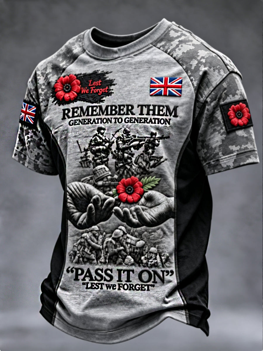 Men's Remembrance Day Lest We Forget  short sleeve t-shirt