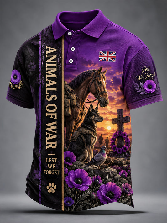Men's Uk Remembrance Day Memorial To Animals In War Short Sleeve Shirt