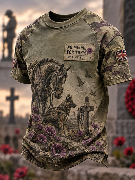 Men's Uk Remembrance Day Memorial To Animals In War Short Sleeve T-Shirt