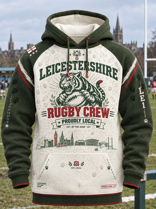 Men's British England Leicester Tigers Rugby Design Pattern Hooded Sweatshirt