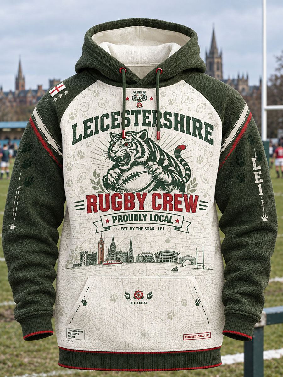 Men's British England Leicester Tigers Rugby Design Pattern Hooded Sweatshirt