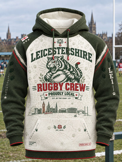 Men's British England Leicester Tigers Rugby Design Pattern Hooded Sweatshirt