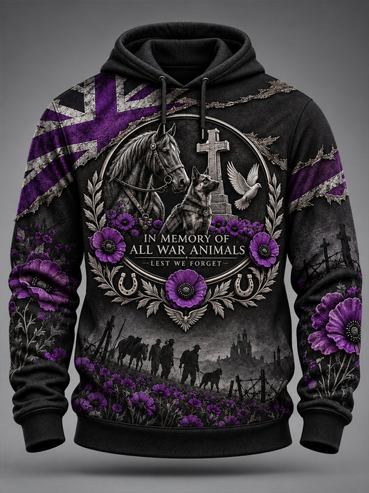 Men's Uk Remembrance Day Memorial To Animals In War  Oversized Drop-Shoulder Hoodie with Pockets