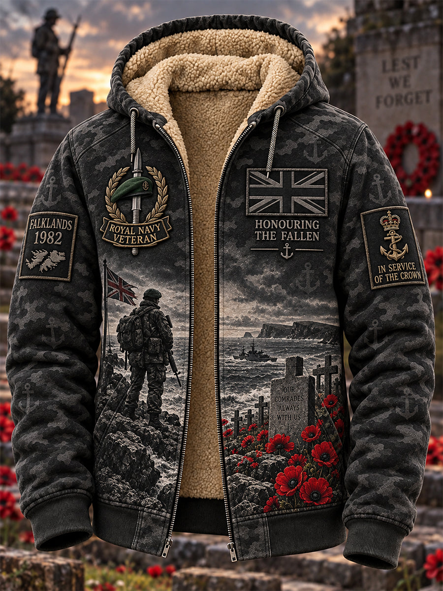 Men's Remembrance Day Lest We Forget Fleece-Lined Hooded Jacket