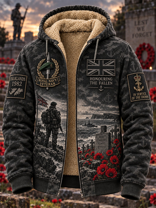 Men's Remembrance Day Lest We Forget Fleece-Lined Hooded Jacket