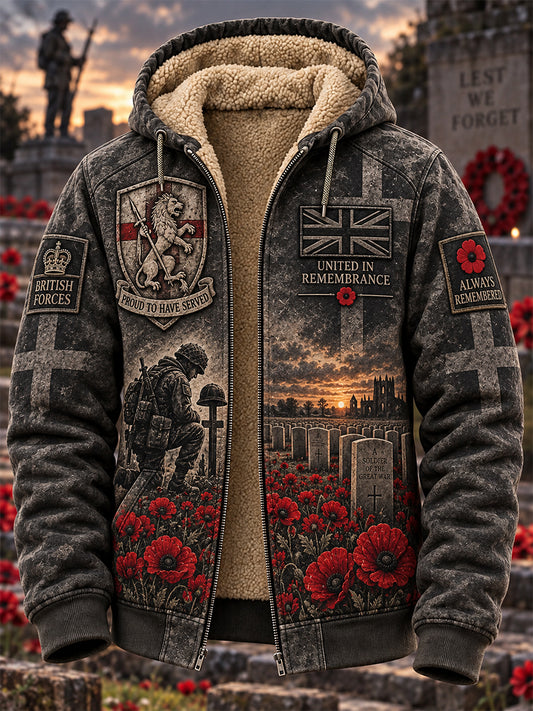 Men's Veteran Memorial Graphic Print Zip-Up Long-Sleeve Hoodie