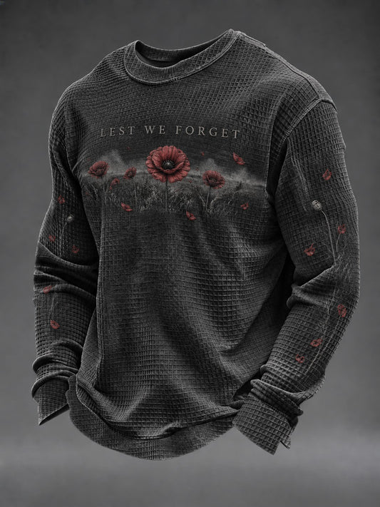 Men's Lest We Forget Printed Waffle Long Sleeve T-Shirt