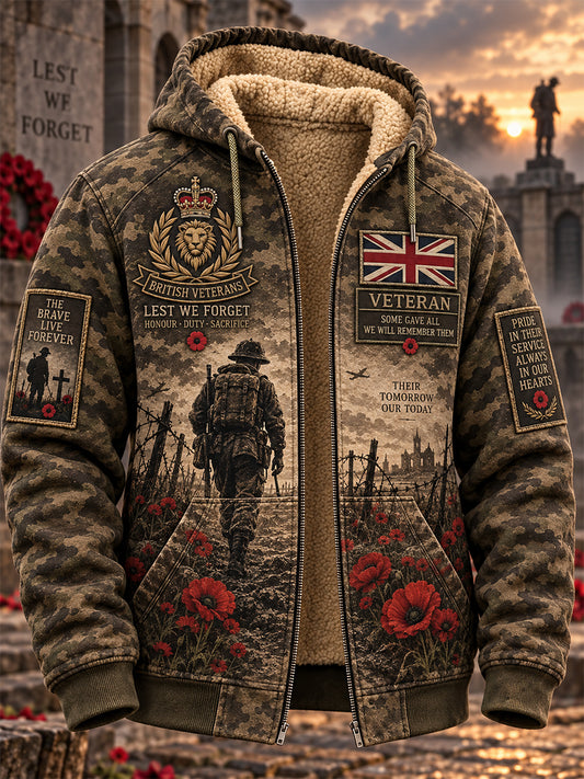 Men's Remembrance Day Lest We Forget Fleece-Lined Hooded Jacket