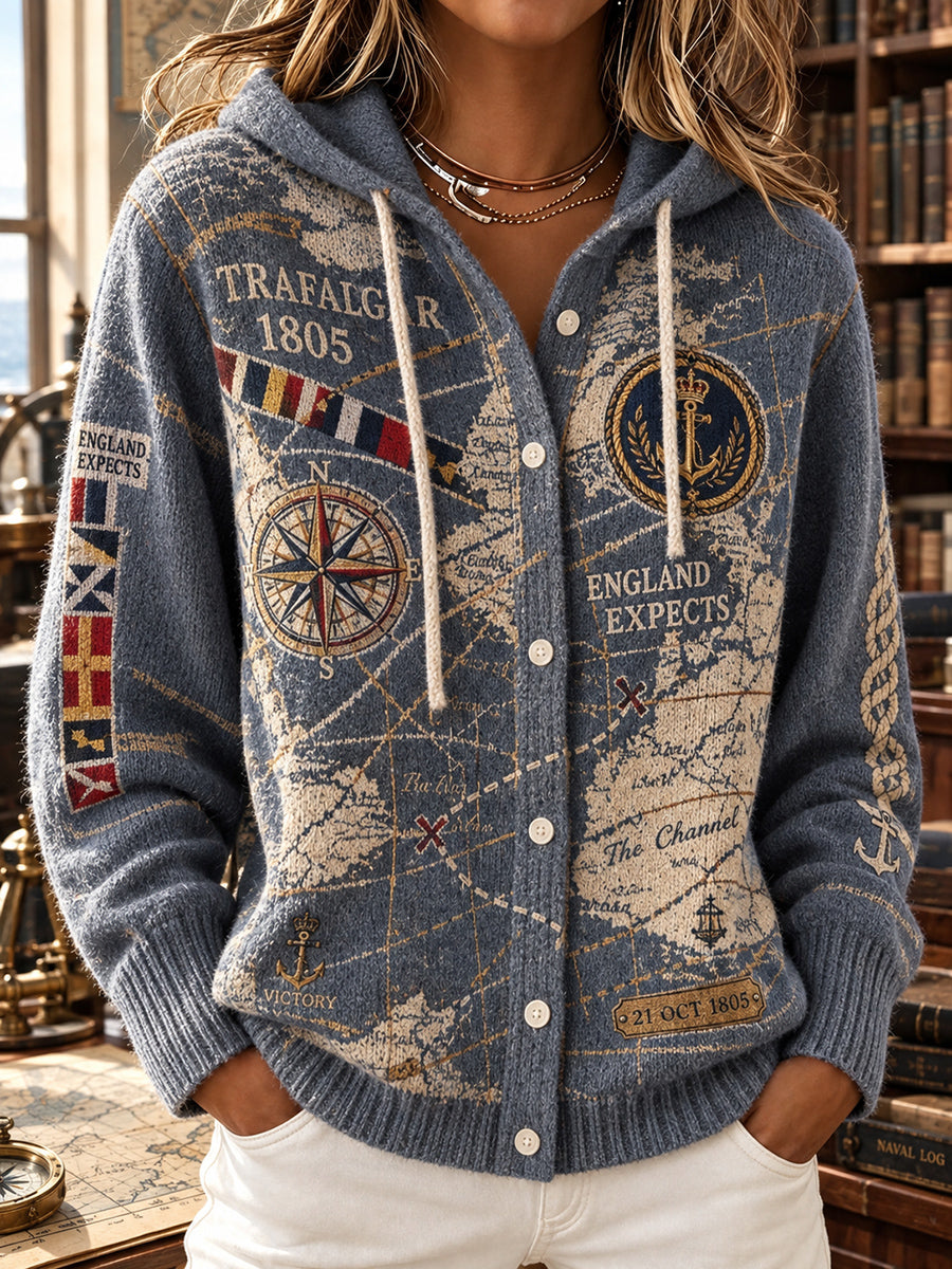 Women's  Vintage British Trafalgar Day Printed Knitted Coat