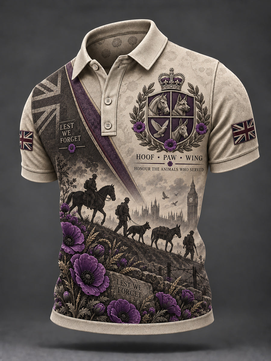 Men's UK Remembrance Day: Commemorating Animals in War Short Sleeve Shirt
