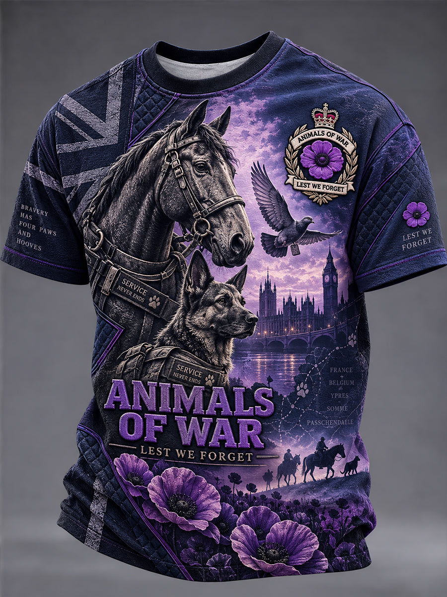 Men's UK Remembrance Day  Commemorating Animals in War Short Sleeve T-Shirt