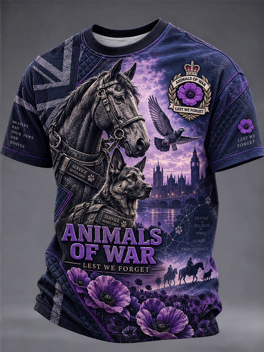 Men's UK Remembrance Day  Commemorating Animals in War Short Sleeve T-Shirt
