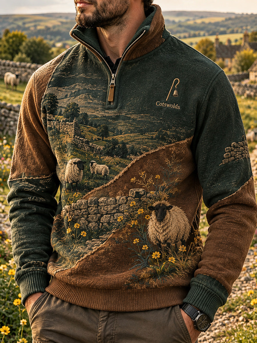 Men's British Gloucestershire County Day Printed Placketed Sleeve Sweater
