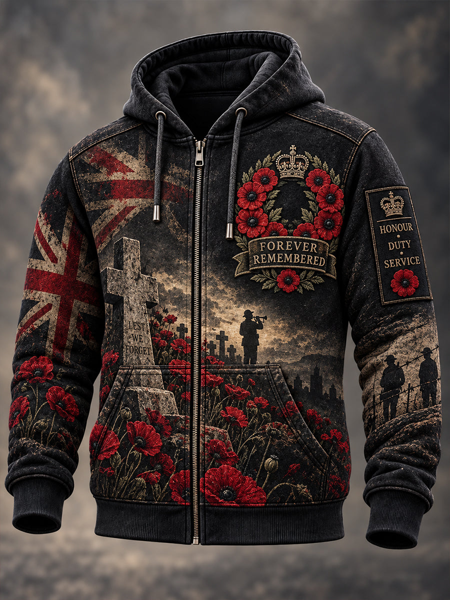 Men's UK Remembrance Day Commemorative  Zip-Up Hoodie