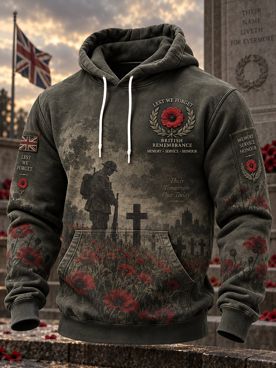 Men's Long-Sleeve Hoodie With Remembrance Day Veteran Commemorative Print