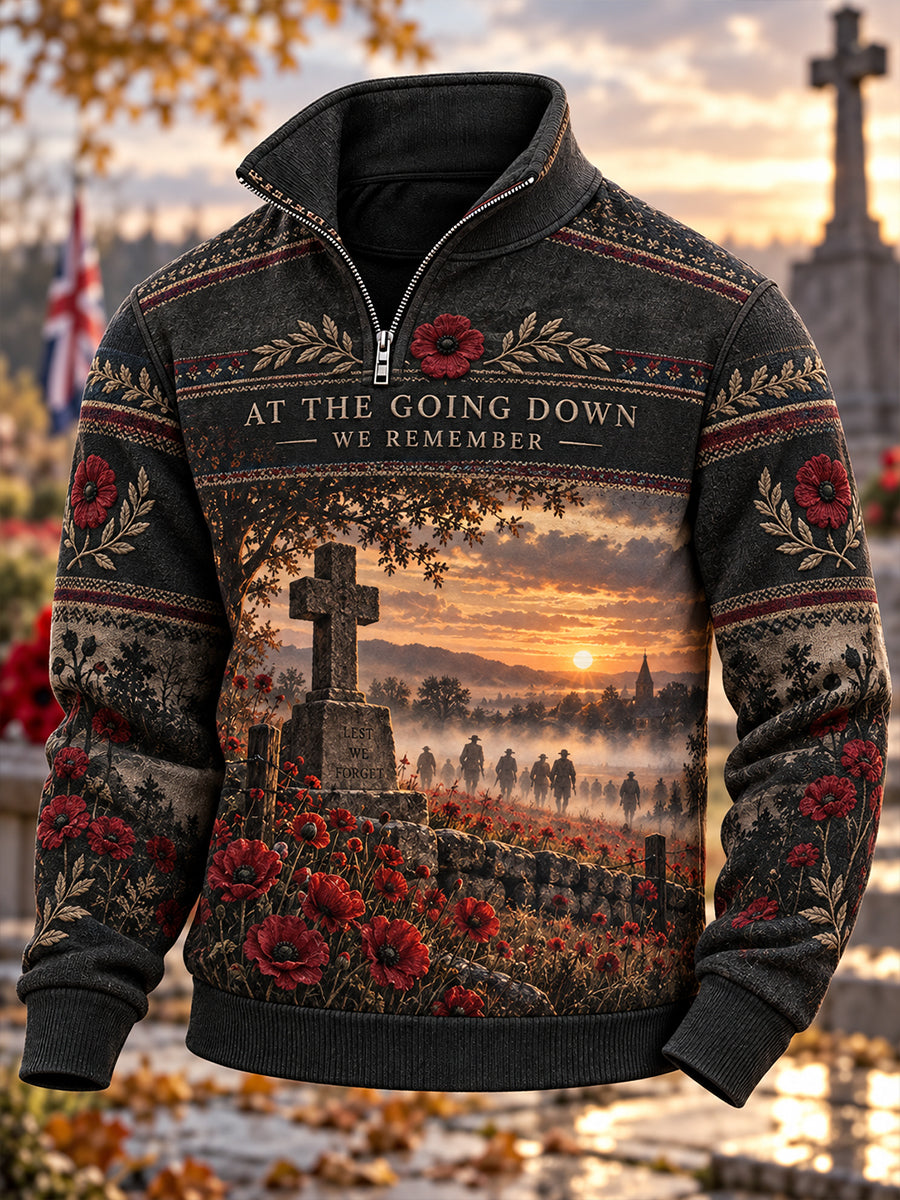 Men's UK Remembrance Day Commemorative Long-Sleeve Sweatshirt with Stand-Up Collar