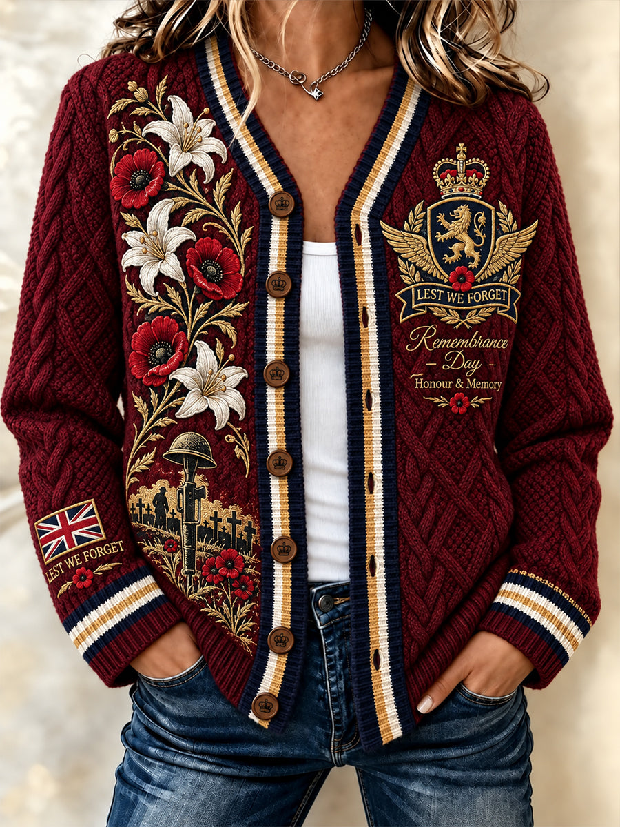 Women's Remembrance Day Lest We Forget Knit Cardigan