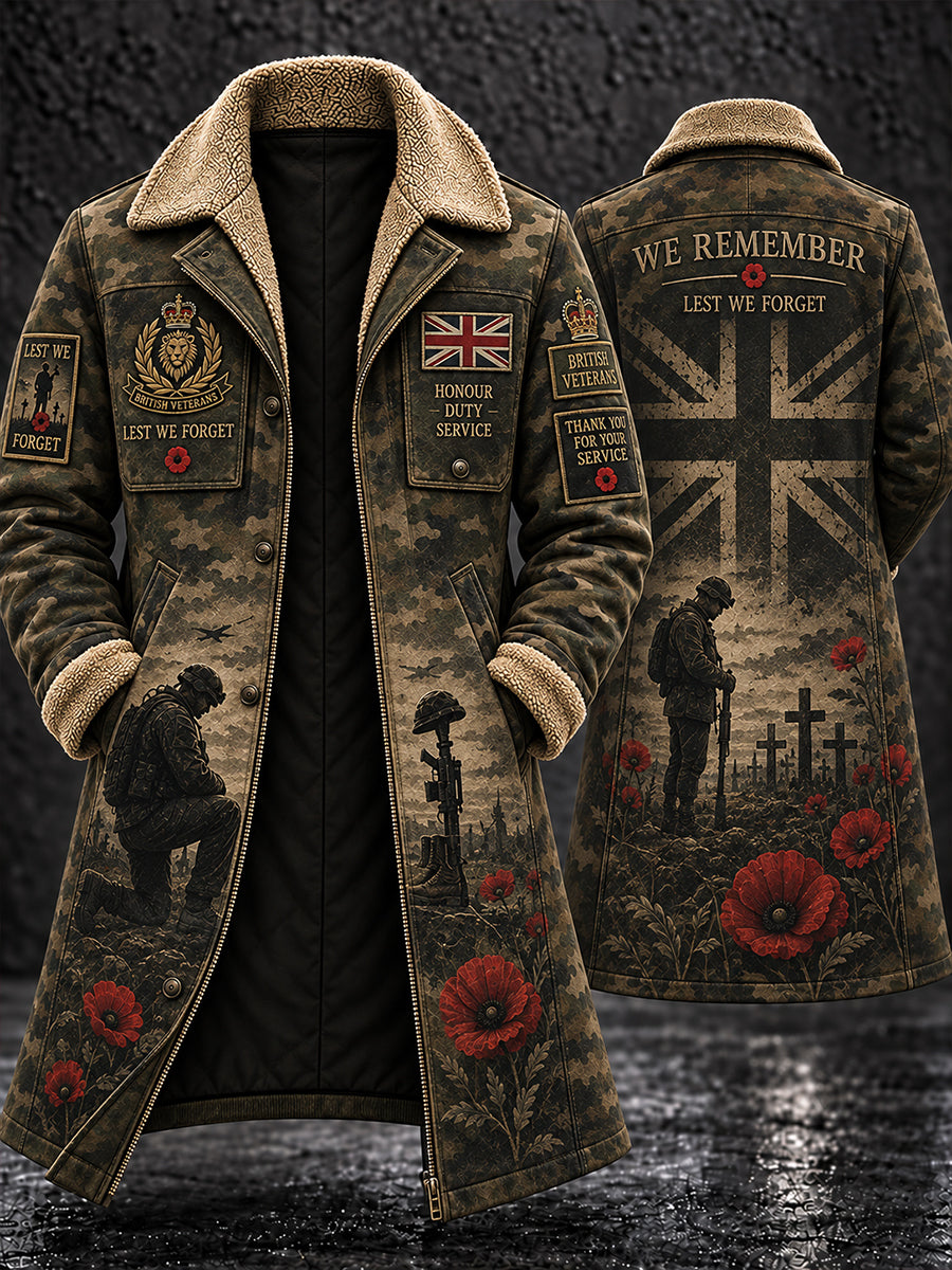 Men's Fleece-Lined Windbreaker With Remembrance Day Themed Print