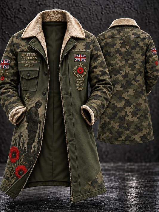 Men's Fleece-Lined Windbreaker With Remembrance Day Themed Print
