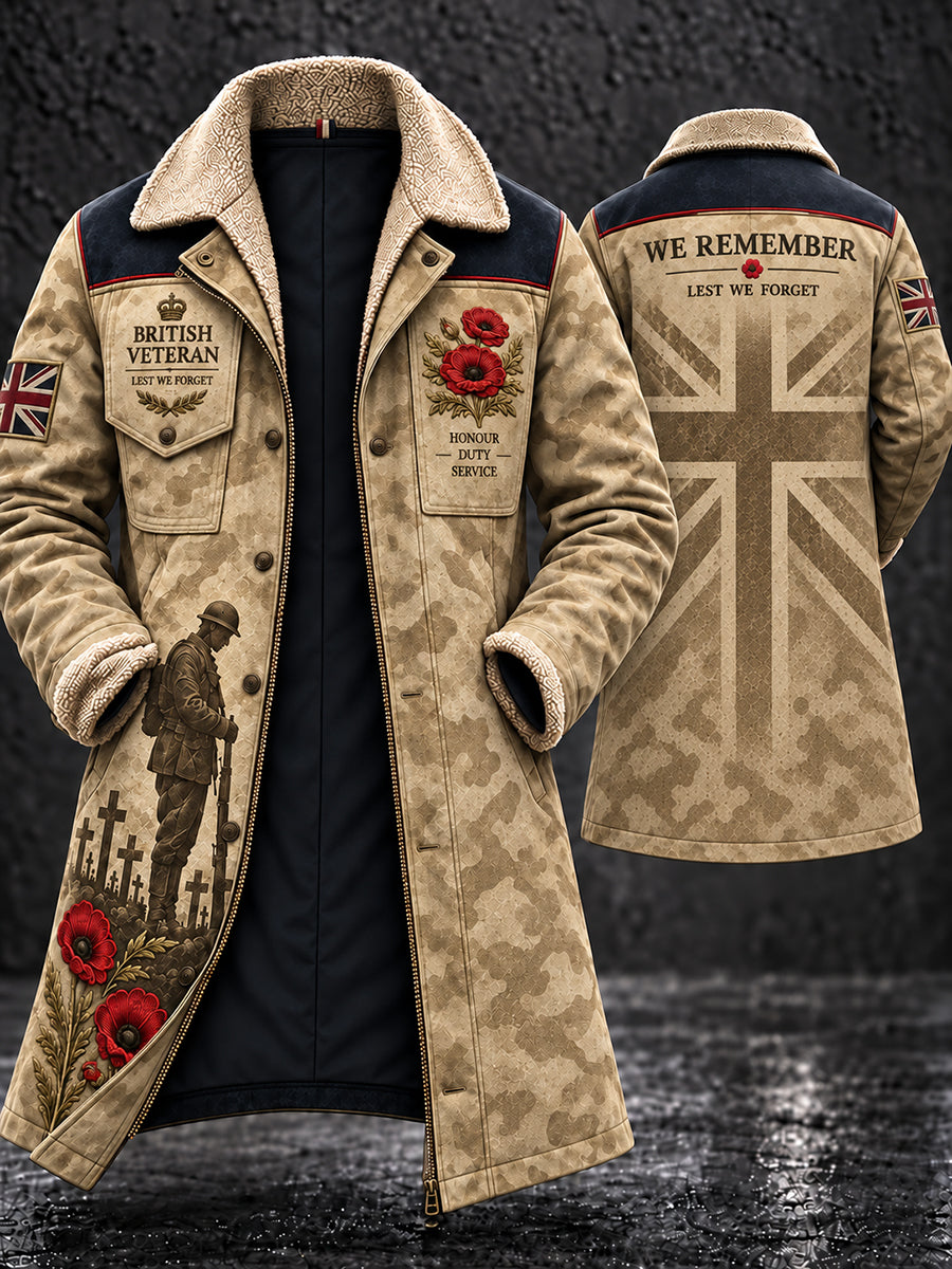 Men's Fleece-Lined Windbreaker With Remembrance Day Themed Print