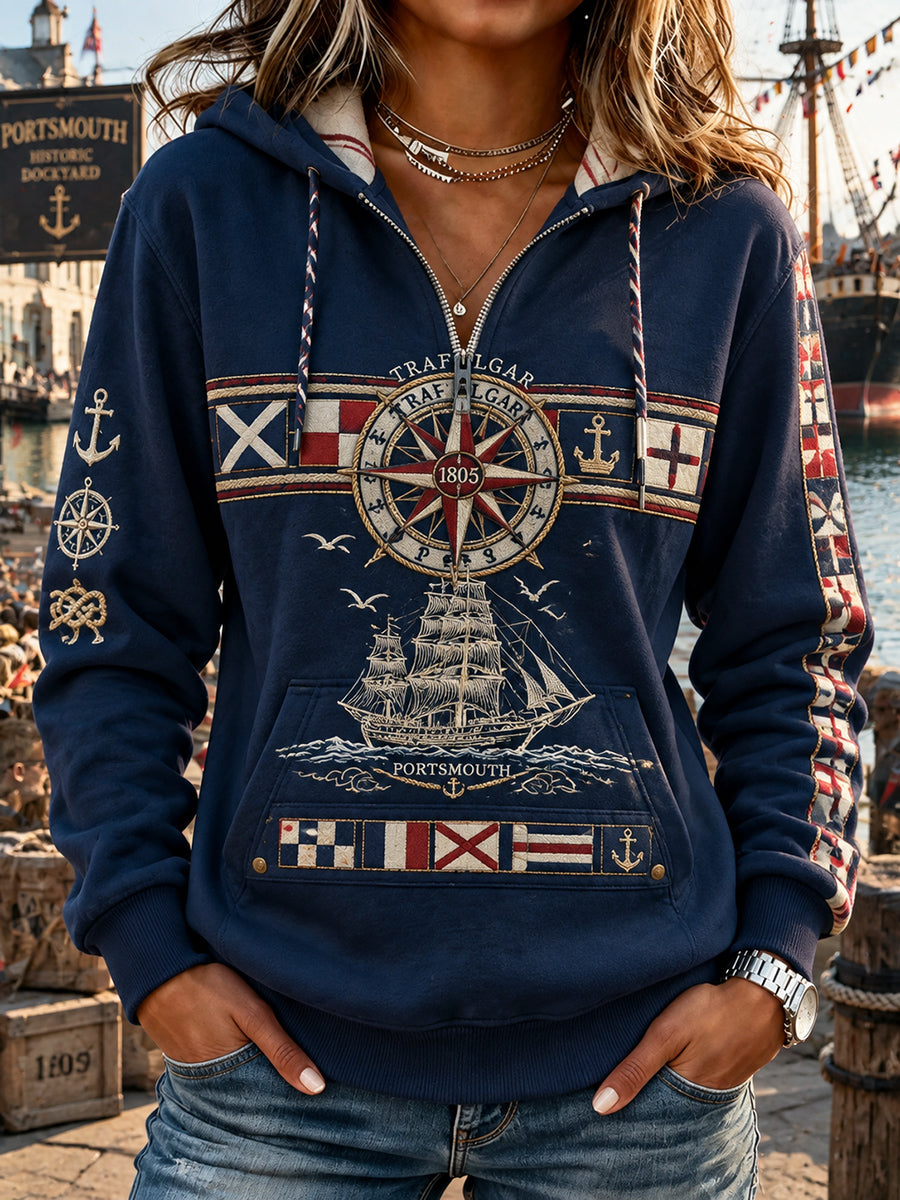 Women's British Trafalgar Day Printed Long-sleeved Hoodie