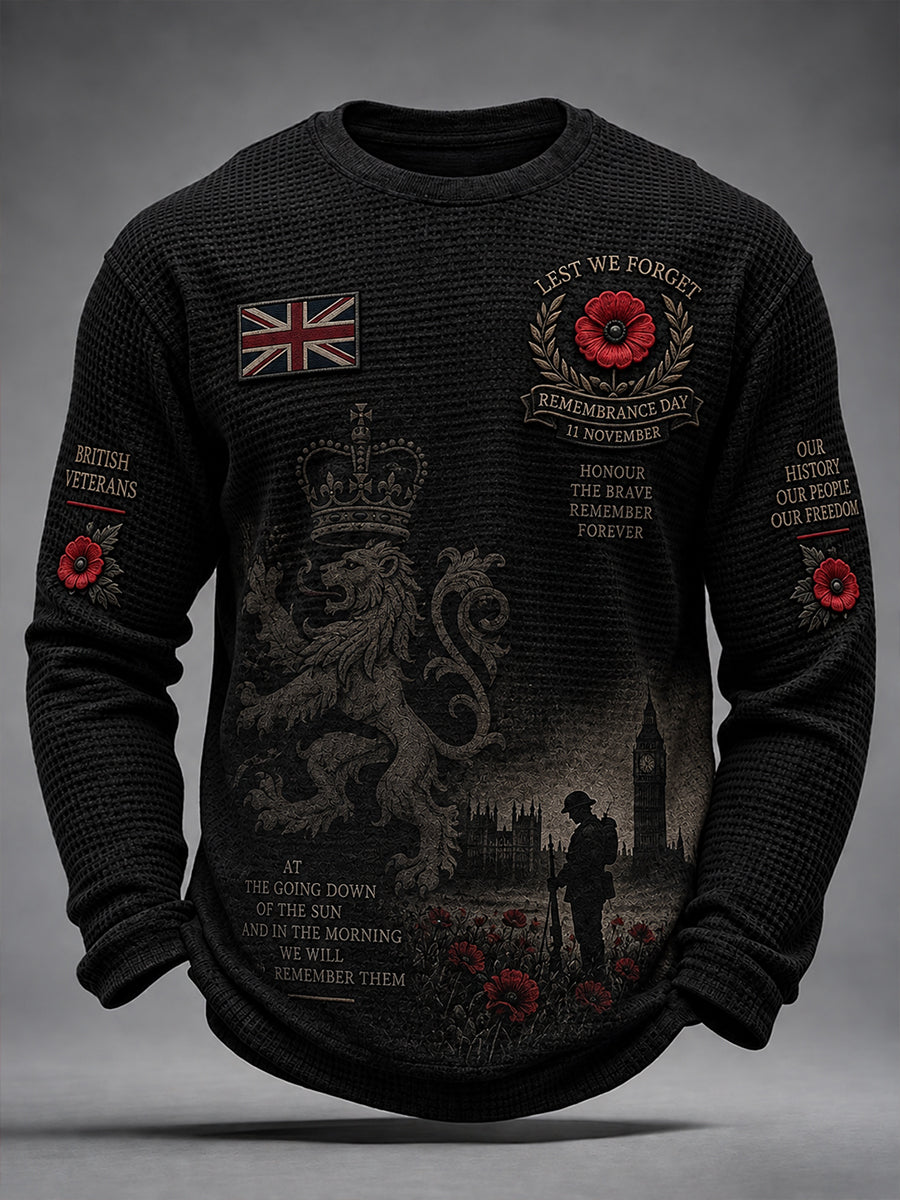 Men's Remembrance Day Print Waffle-Knit Long-Sleeve Top