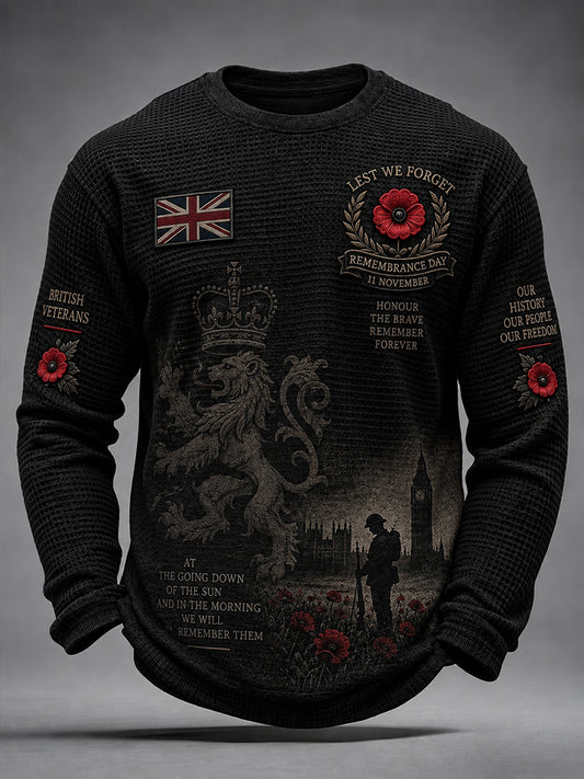 Men's Remembrance Day Print Waffle-Knit Long-Sleeve Top
