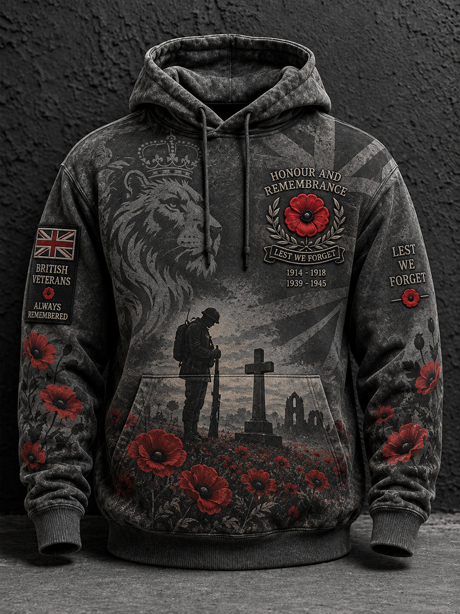 Men's Long-Sleeve Hoodie With Remembrance Day Commemorative Print