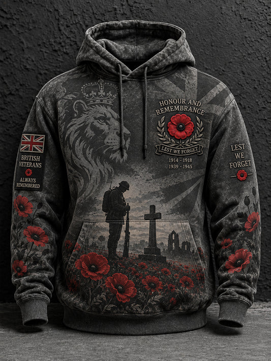 Men's Long-Sleeve Hoodie With Remembrance Day Commemorative Print