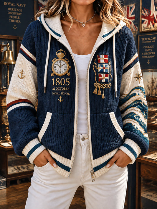 Women's Woolen British Trafalgar Day Printed Cardigan Coat