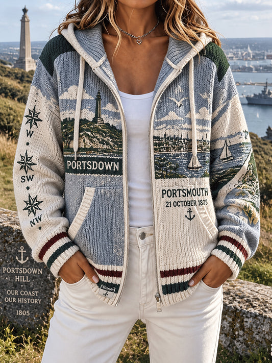 Women's Woolen British Trafalgar Day Printed Cardigan Coat