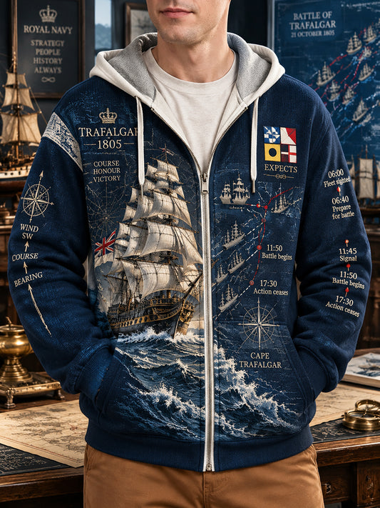 Men's British Trafalgar Day Printed Zip-Up Hoodie