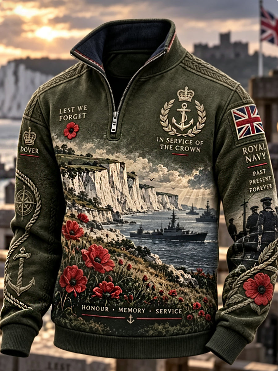 Men's Remembrance Day Lest We Forget Print Zip-Up Hoodie