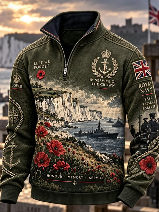 Men's Remembrance Day Lest We Forget Print Zip-Up Hoodie