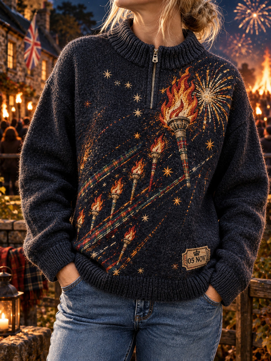 Women's British Bonfire Night Printed Imitation Cashmere Sweater