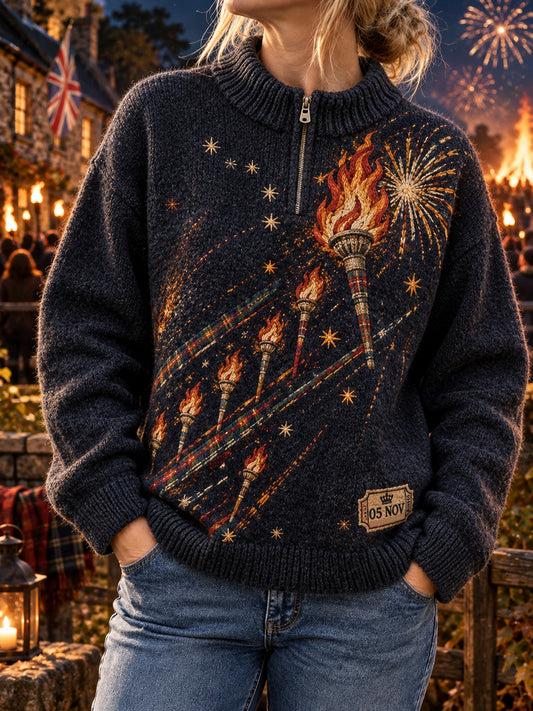 Women's British Bonfire Night Printed Imitation Cashmere Sweater
