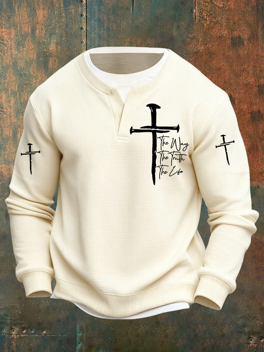 Men's Vintage Art Faith Casual Fake Two-Piece Sweatshirt