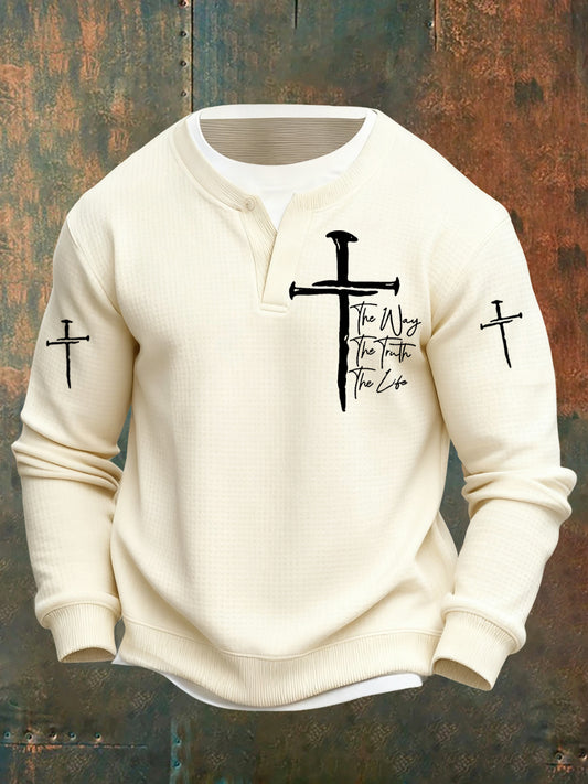 Men's Vintage Art Faith Casual Fake Two-Piece Sweatshirt