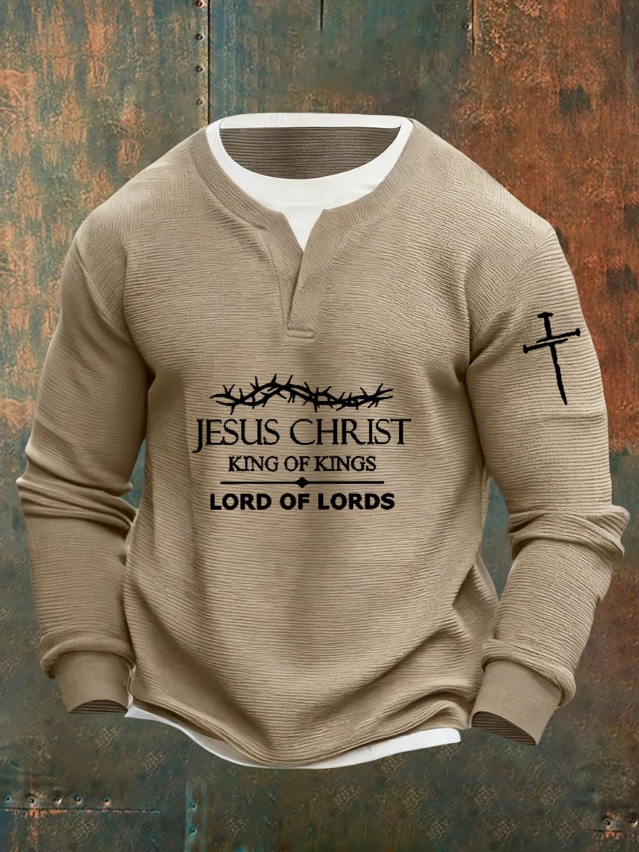 Men's Vintage Art Faith Casual Fake Two-Piece Sweatshirt
