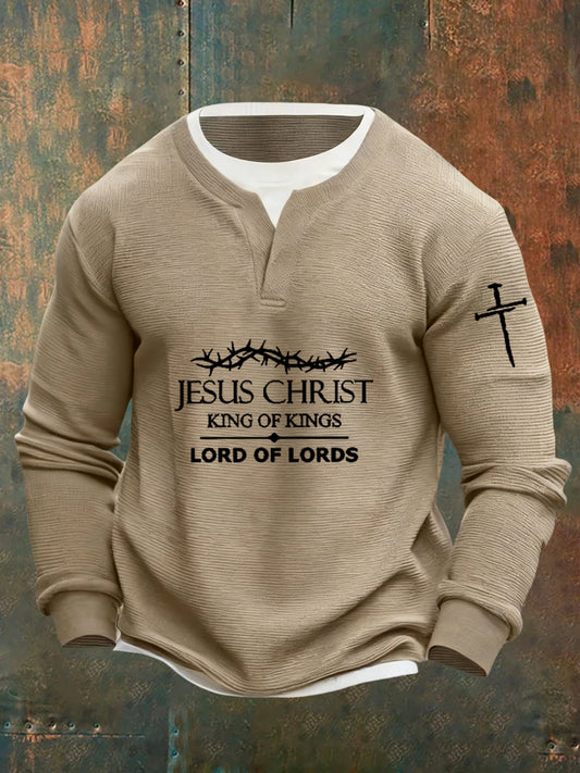 Men's Vintage Art Faith Casual Fake Two-Piece Sweatshirt