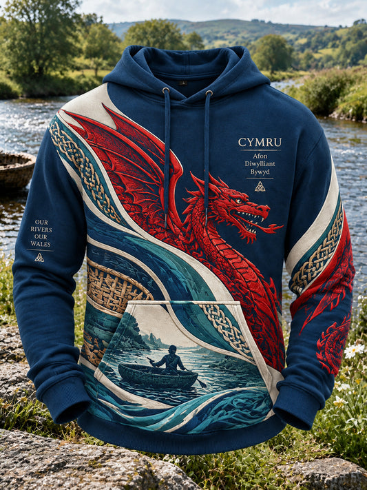 Men's Vintage British Wales Printed Waffle Hoodie