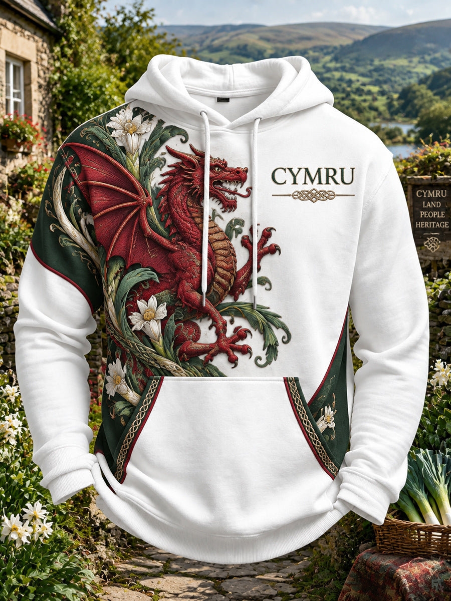 Men's Vintage British Wales Printed Waffle Hoodie